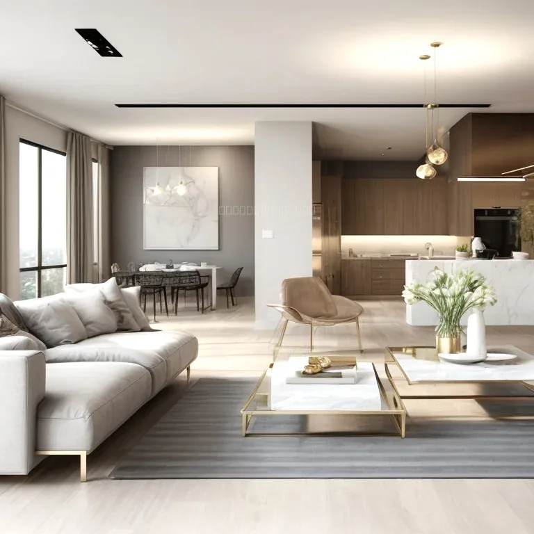 Interior of a modern luxury apartment in Bangkok with city view